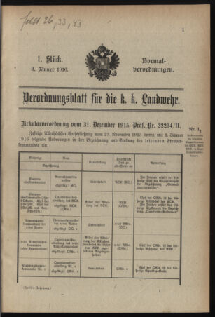 Verordnungsblatt für die k.k. Landwehr. Normalverordnungen 19160103 Seite: 1