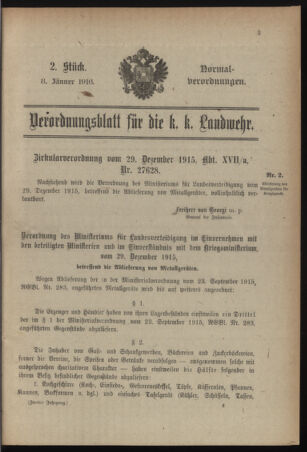 Verordnungsblatt für die k.k. Landwehr. Normalverordnungen 19160108 Seite: 1