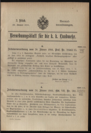 Verordnungsblatt für die k.k. Landwehr. Normalverordnungen 19160129 Seite: 1