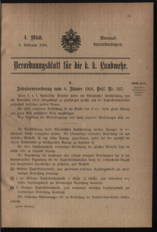 Verordnungsblatt für die k.k. Landwehr. Normalverordnungen 19160205 Seite: 1