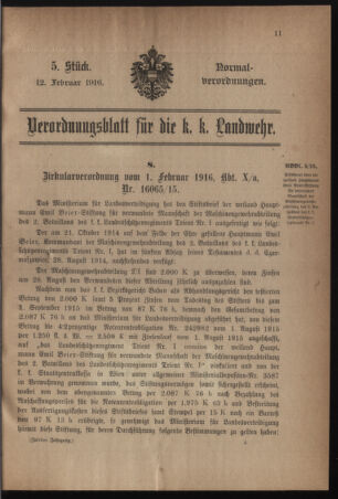 Verordnungsblatt für die k.k. Landwehr. Normalverordnungen 19160212 Seite: 1