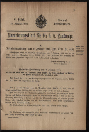 Verordnungsblatt für die k.k. Landwehr. Normalverordnungen 19160219 Seite: 1