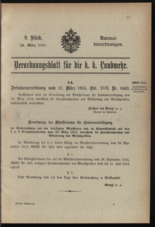 Verordnungsblatt für die k.k. Landwehr. Normalverordnungen 19160324 Seite: 1