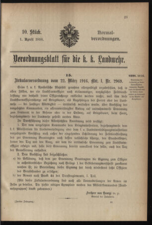 Verordnungsblatt für die k.k. Landwehr. Normalverordnungen 19160401 Seite: 1