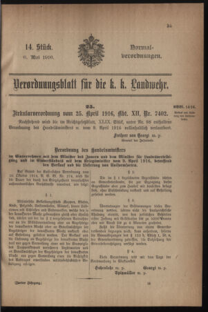 Verordnungsblatt für die k.k. Landwehr. Normalverordnungen 19160506 Seite: 1