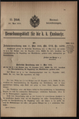 Verordnungsblatt für die k.k. Landwehr. Normalverordnungen 19160520 Seite: 1