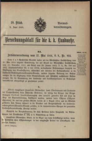 Verordnungsblatt für die k.k. Landwehr. Normalverordnungen 19160603 Seite: 1