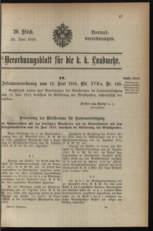 Verordnungsblatt für die k.k. Landwehr. Normalverordnungen 19160624 Seite: 1