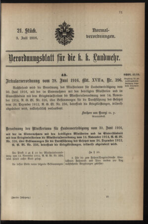 Verordnungsblatt für die k.k. Landwehr. Normalverordnungen 19160703 Seite: 1