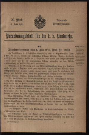 Verordnungsblatt für die k.k. Landwehr. Normalverordnungen 19160708 Seite: 1