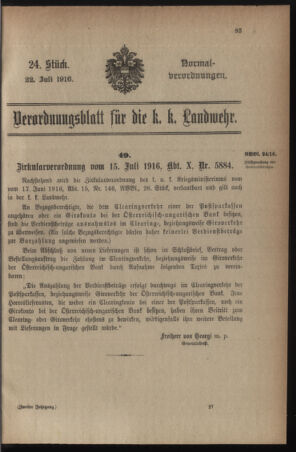 Verordnungsblatt für die k.k. Landwehr. Normalverordnungen 19160722 Seite: 1