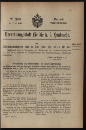 Verordnungsblatt für die k.k. Landwehr. Normalverordnungen 19160724 Seite: 1