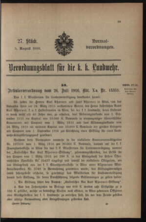 Verordnungsblatt für die k.k. Landwehr. Normalverordnungen 19160805 Seite: 1