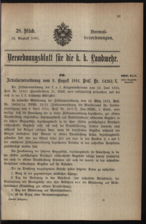 Verordnungsblatt für die k.k. Landwehr. Normalverordnungen 19160812 Seite: 1