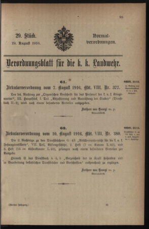 Verordnungsblatt für die k.k. Landwehr. Normalverordnungen 19160819 Seite: 1