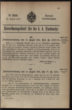 Verordnungsblatt für die k.k. Landwehr. Normalverordnungen 19160826 Seite: 1