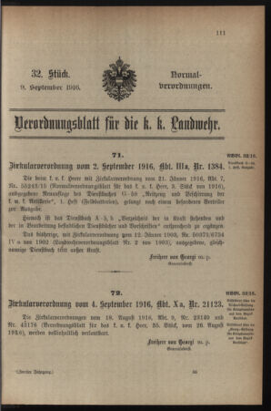 Verordnungsblatt für die k.k. Landwehr. Normalverordnungen 19160909 Seite: 1