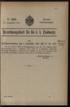 Verordnungsblatt für die k.k. Landwehr. Normalverordnungen 19160916 Seite: 1