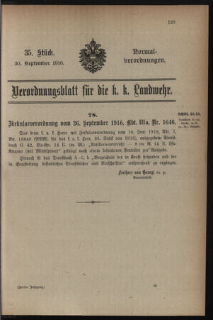 Verordnungsblatt für die k.k. Landwehr. Normalverordnungen 19160930 Seite: 1