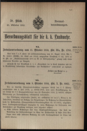 Verordnungsblatt für die k.k. Landwehr. Normalverordnungen 19161021 Seite: 1