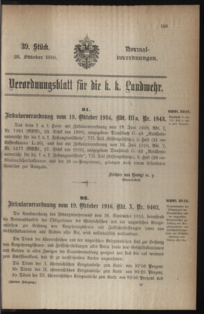 Verordnungsblatt für die k.k. Landwehr. Normalverordnungen 19161028 Seite: 1