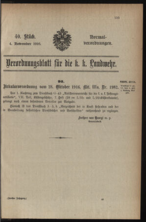 Verordnungsblatt für die k.k. Landwehr. Normalverordnungen 19161104 Seite: 1