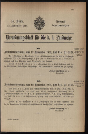 Verordnungsblatt für die k.k. Landwehr. Normalverordnungen 19161118 Seite: 1