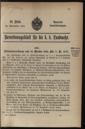 Verordnungsblatt für die k.k. Landwehr. Normalverordnungen 19161125 Seite: 1