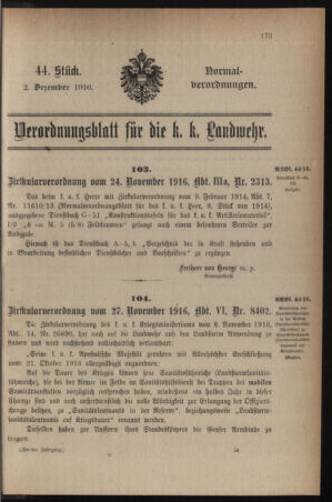 Verordnungsblatt für die k.k. Landwehr. Normalverordnungen 19161202 Seite: 1