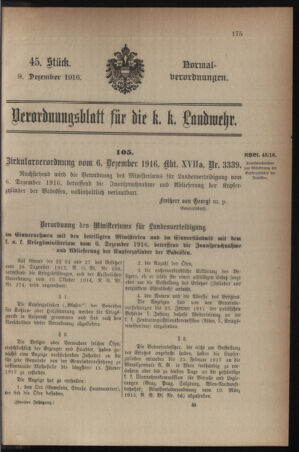 Verordnungsblatt für die k.k. Landwehr. Normalverordnungen 19161209 Seite: 1