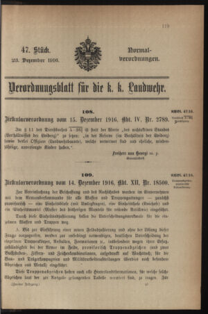 Verordnungsblatt für die k.k. Landwehr. Normalverordnungen 19161223 Seite: 1