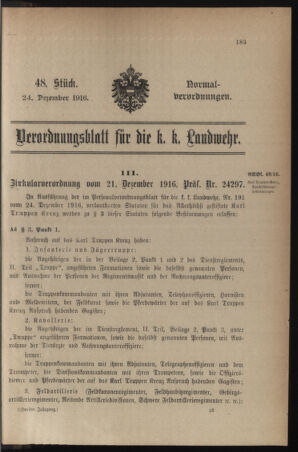 Verordnungsblatt für die k.k. Landwehr. Normalverordnungen 19161224 Seite: 1