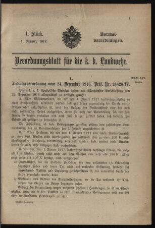 Verordnungsblatt für die k.k. Landwehr. Normalverordnungen 19170101 Seite: 1