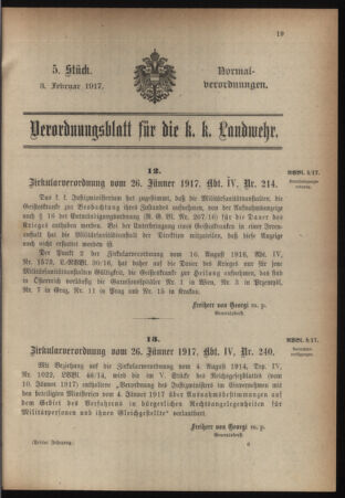 Verordnungsblatt für die k.k. Landwehr. Normalverordnungen 19170203 Seite: 1