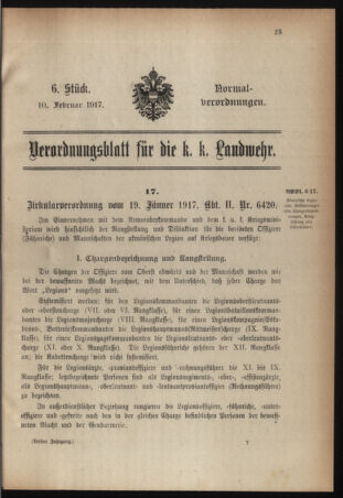 Verordnungsblatt für die k.k. Landwehr. Normalverordnungen 19170210 Seite: 1