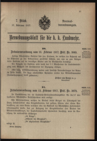 Verordnungsblatt für die k.k. Landwehr. Normalverordnungen 19170217 Seite: 1