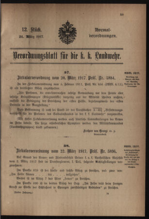 Verordnungsblatt für die k.k. Landwehr. Normalverordnungen 19170324 Seite: 1