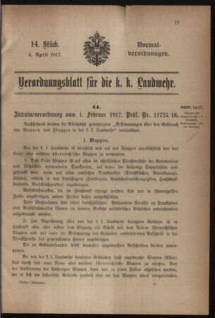 Verordnungsblatt für die k.k. Landwehr. Normalverordnungen 19170404 Seite: 1