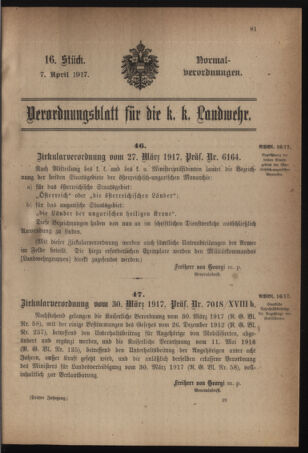 Verordnungsblatt für die k.k. Landwehr. Normalverordnungen 19170407 Seite: 1