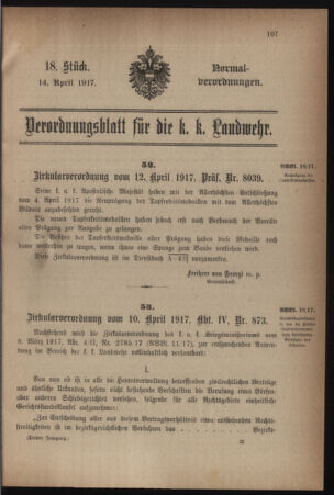 Verordnungsblatt für die k.k. Landwehr. Normalverordnungen 19170414 Seite: 1