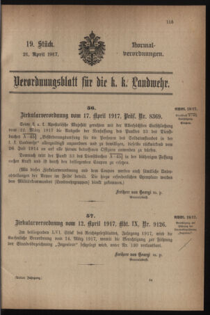 Verordnungsblatt für die k.k. Landwehr. Normalverordnungen 19170421 Seite: 1