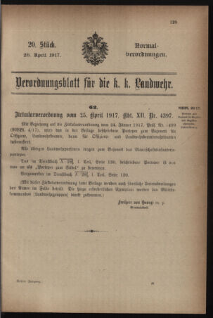 Verordnungsblatt für die k.k. Landwehr. Normalverordnungen 19170428 Seite: 1