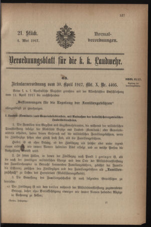 Verordnungsblatt für die k.k. Landwehr. Normalverordnungen 19170504 Seite: 1