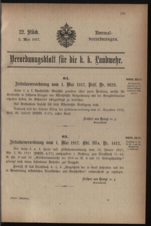 Verordnungsblatt für die k.k. Landwehr. Normalverordnungen 19170505 Seite: 1