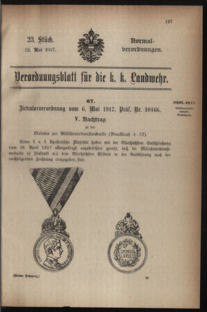 Verordnungsblatt für die k.k. Landwehr. Normalverordnungen 19170512 Seite: 1