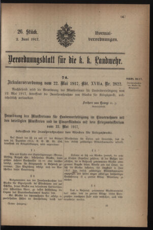 Verordnungsblatt für die k.k. Landwehr. Normalverordnungen 19170602 Seite: 1