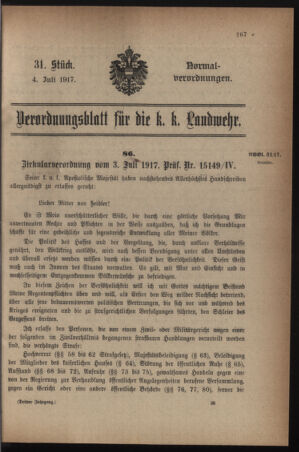 Verordnungsblatt für die k.k. Landwehr. Normalverordnungen 19170704 Seite: 1