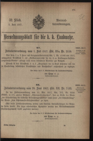 Verordnungsblatt für die k.k. Landwehr. Normalverordnungen 19170707 Seite: 1