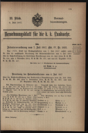 Verordnungsblatt für die k.k. Landwehr. Normalverordnungen 19170709 Seite: 1