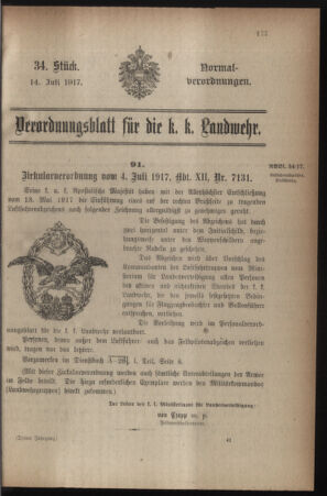 Verordnungsblatt für die k.k. Landwehr. Normalverordnungen 19170714 Seite: 1